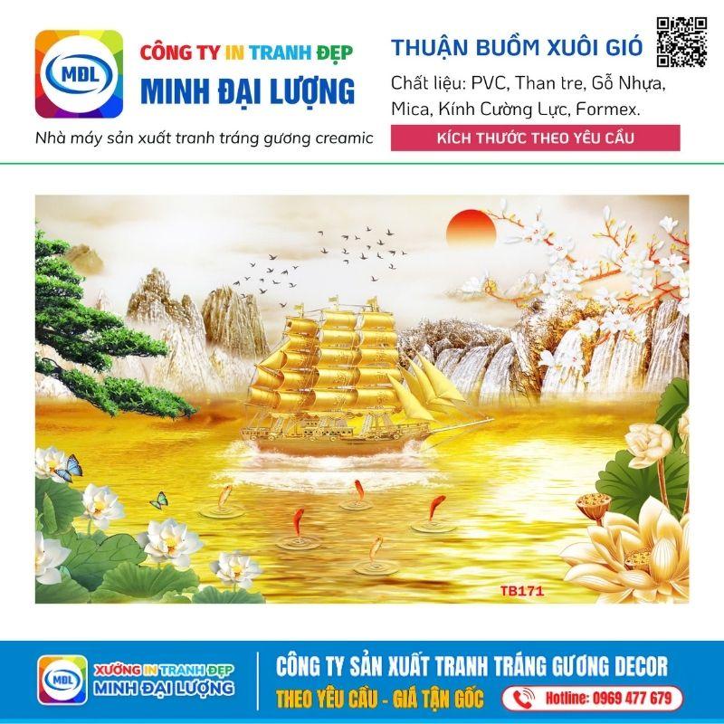  Minh họa sai lầm phổ biến khi treo tranh thuận buồm xuôi gió hướng ra ngoài và cách khắc phục bằng việc xoay hướng thuyền vào trong nhà.